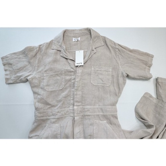 Mate the Label Linen Utility Jumpsuit Womens Size L Beige Neutral Minimalist NWT - Picture 4 of 8